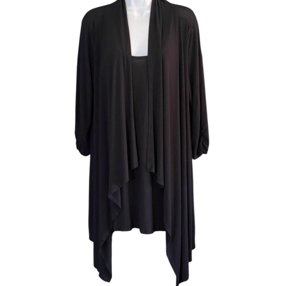 Soma Lounge Wear Stretchy Flowy Top L Black Layered Modest Lagenlook Minimalist - Picture 5 of 8